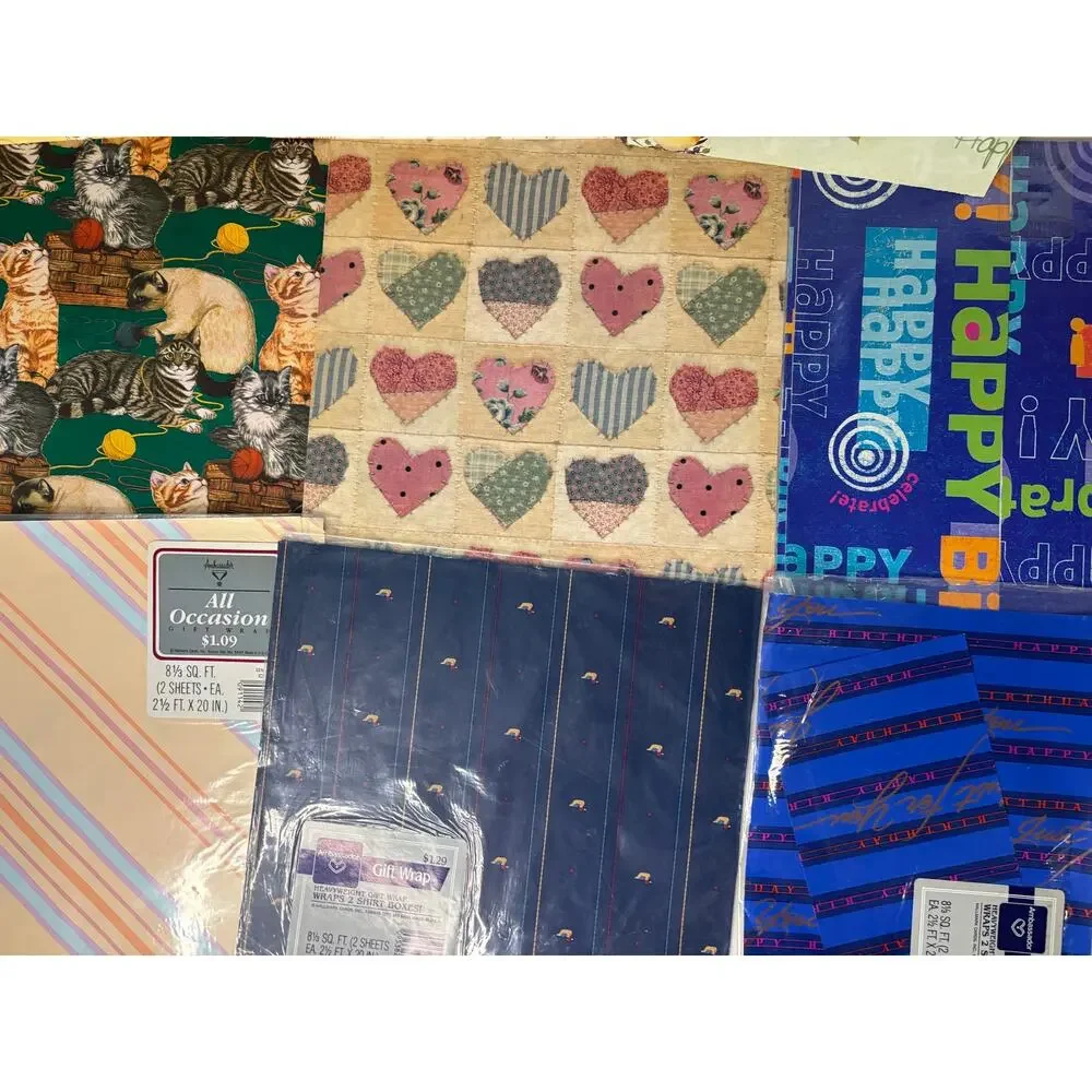 Vntg Birthday Wrapping Paper Lot 10 oz Ephemera Scrapbook Junk Journal Hallmark